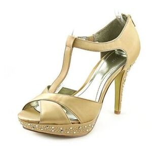 Style & Co "Suki" Champagne Satin  Rhinestone Embellished Stilettos Sz 10